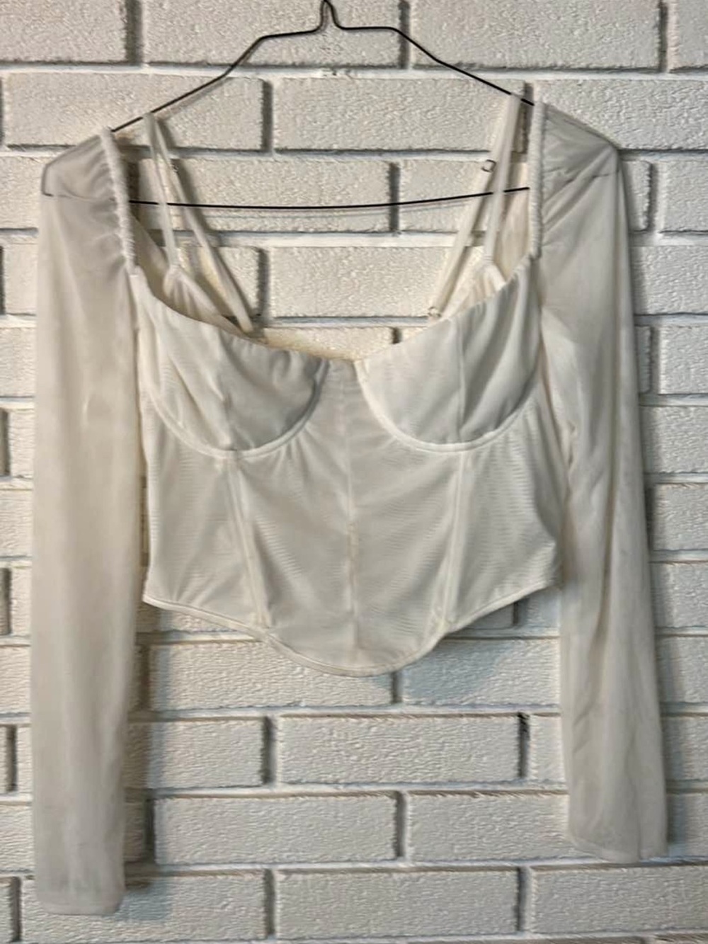 White Fox Sheer Ivory Long Sleeve Corset Top